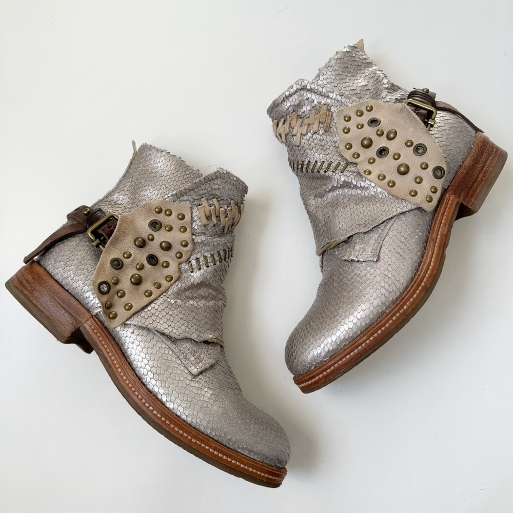 A.S.98 Riverbed Boots Snake Reptile Studded Buckle Western Festival Coachella